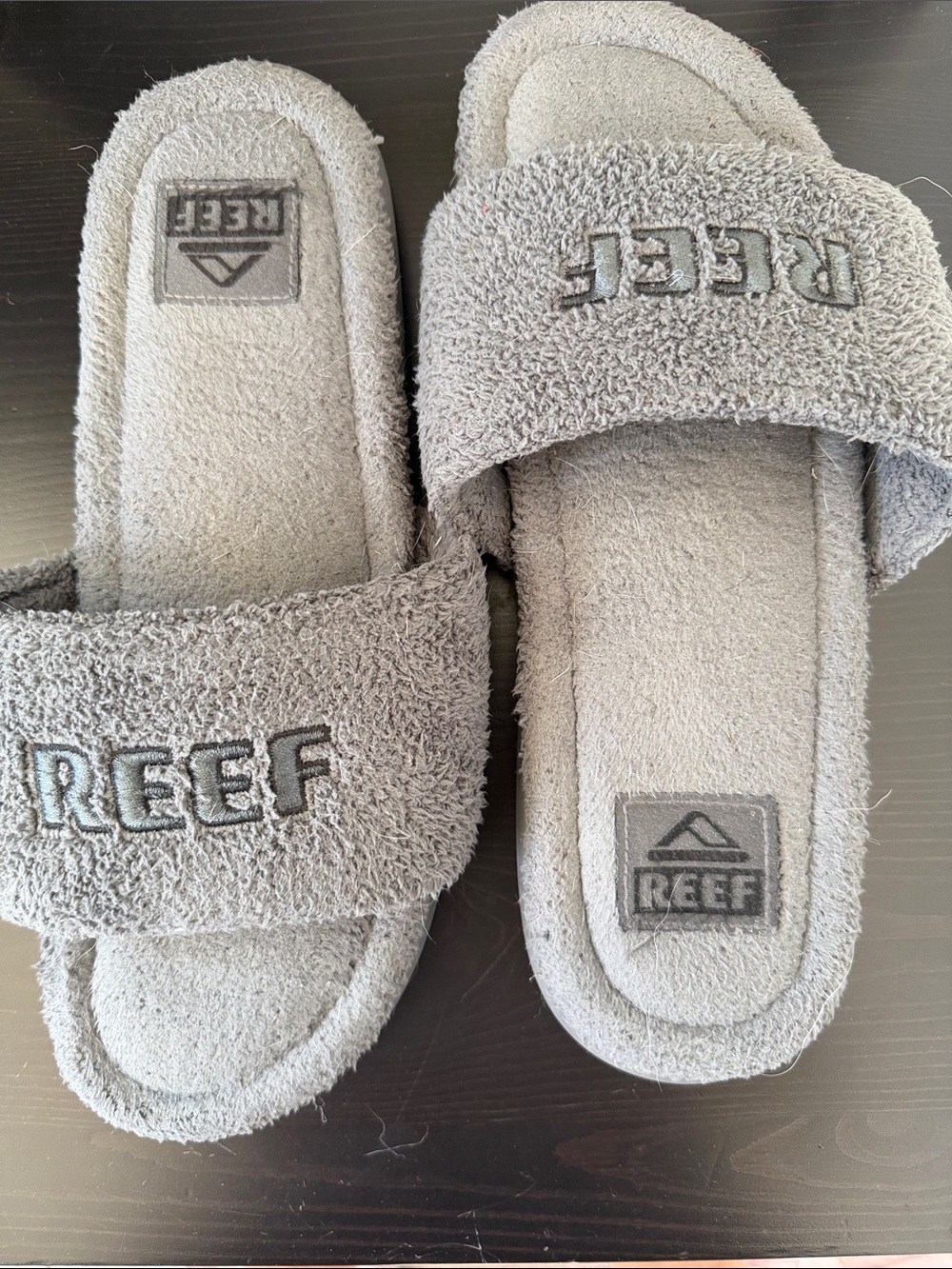Reef Gray Terry Slide Sandals with Embroidered Logo